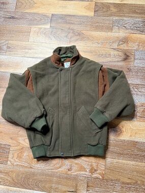 Vintage Olive and Brown Men’s Wool Bomber Jacket Avoca Collection Ireland Sz M/L